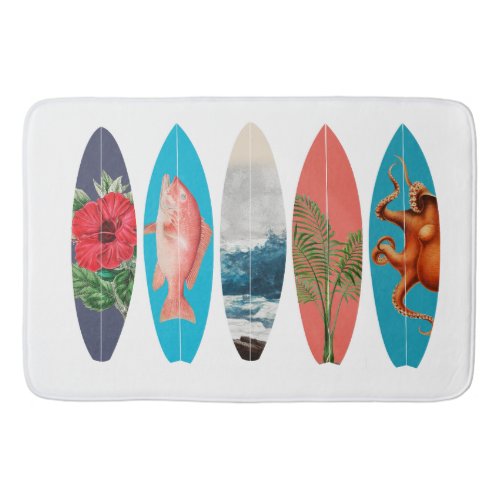 Colorful Retro Surfboards Pattern Bath Mat
