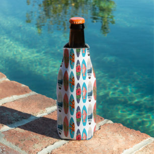 Colorful Retro Surfboards Pattern Bottle Cooler