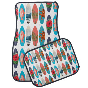 Colorful Retro Surfboards Pattern Car Floor Mat