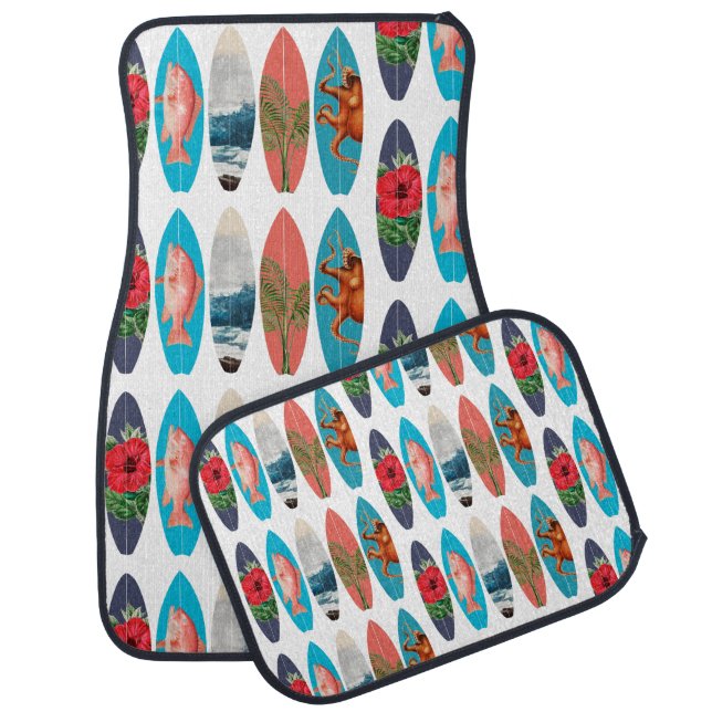 Colorful Retro Surfboards Pattern Car Floor Mat (Set)