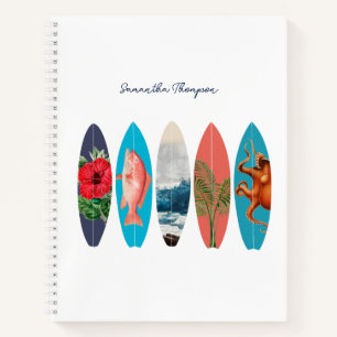 Colorful Retro Surfboards Pattern Custom Name Notebook
