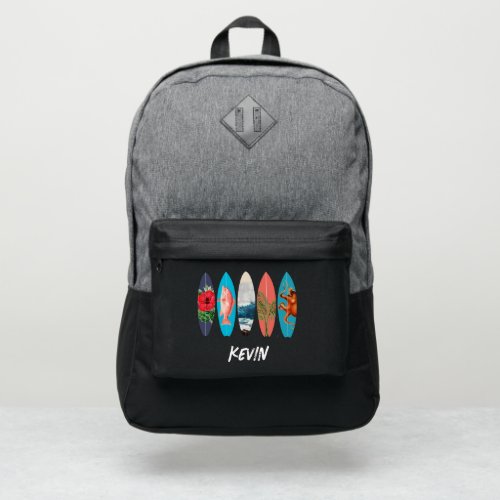 Colorful Retro Surfboards Pattern Custom Name Port Authority Backpack