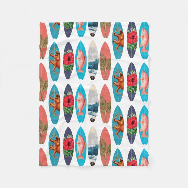 Colorful Retro Surfboards Pattern Fleece Blanket (Front)