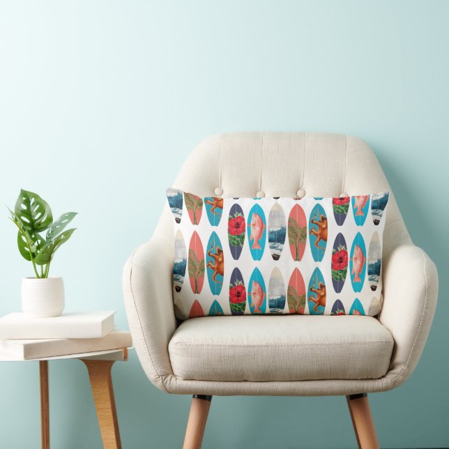 Colorful Retro Surfboards Pattern Lumbar Pillow (Chair)