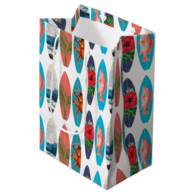 Colorful Retro Surfboards Pattern Medium Gift Bag (Front Angled)