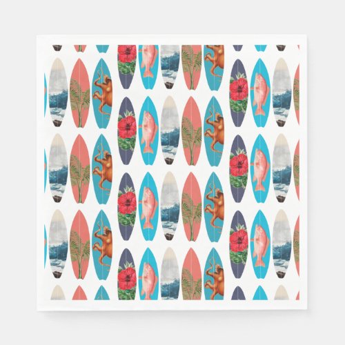 Colorful Retro Surfboards Pattern Napkins