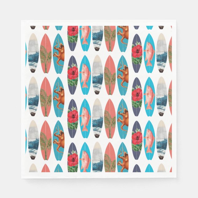 Colorful Retro Surfboards Pattern Napkins (Front)