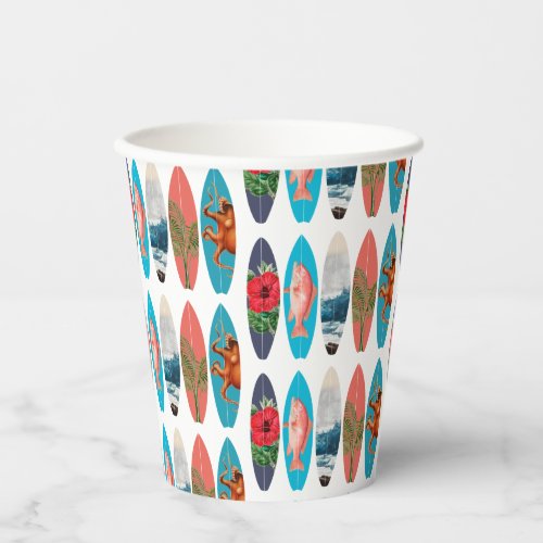 Colorful Retro Surfboards Pattern Paper Cups