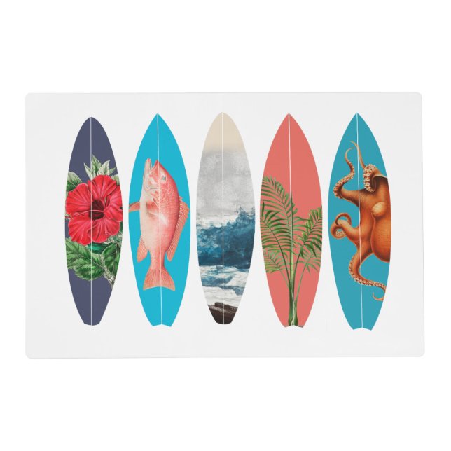Colorful Retro Surfboards Pattern Placemat (Front)