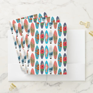 Colorful Retro Surfboards Pattern Pocket Folder