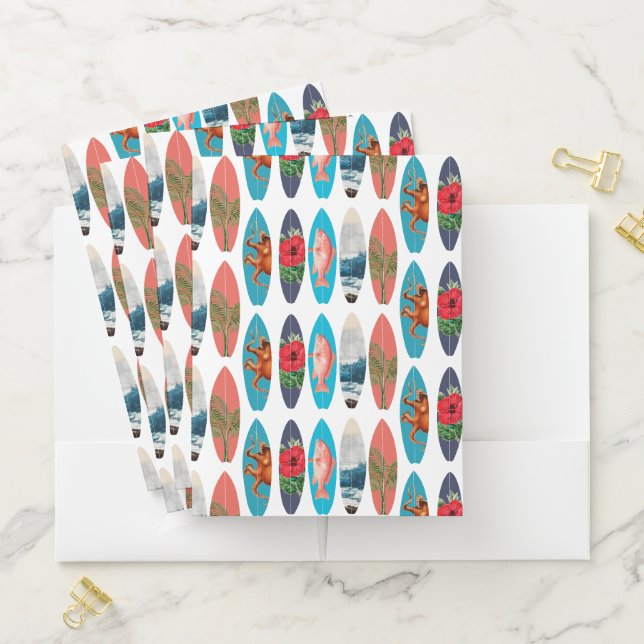 Colorful Retro Surfboards Pattern Pocket Folder (In Situ)