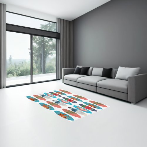 Colorful Retro Surfboards Pattern Rug