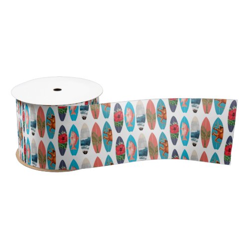 Colorful Retro Surfboards Pattern Satin Ribbon