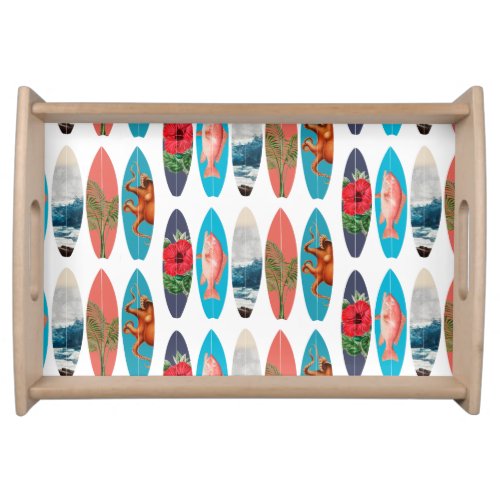 Colorful Retro Surfboards Pattern Serving Tray