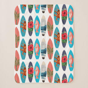 Colorful Retro Surfboards Pattern Sherpa Blanket
