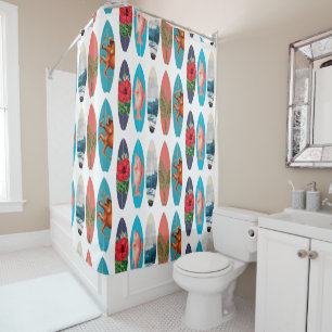 Colorful Retro Surfboards Pattern Shower Curtain