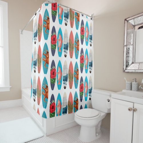 Colorful Retro Surfboards Pattern Shower Curtain