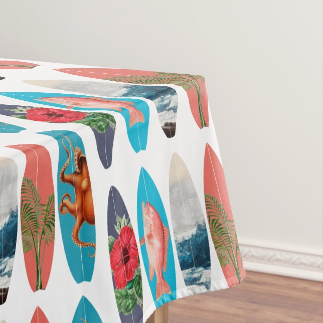 Colorful Retro Surfboards Pattern Tablecloth (In Situ)