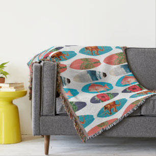 Colorful Retro Surfboards Pattern Throw Blanket