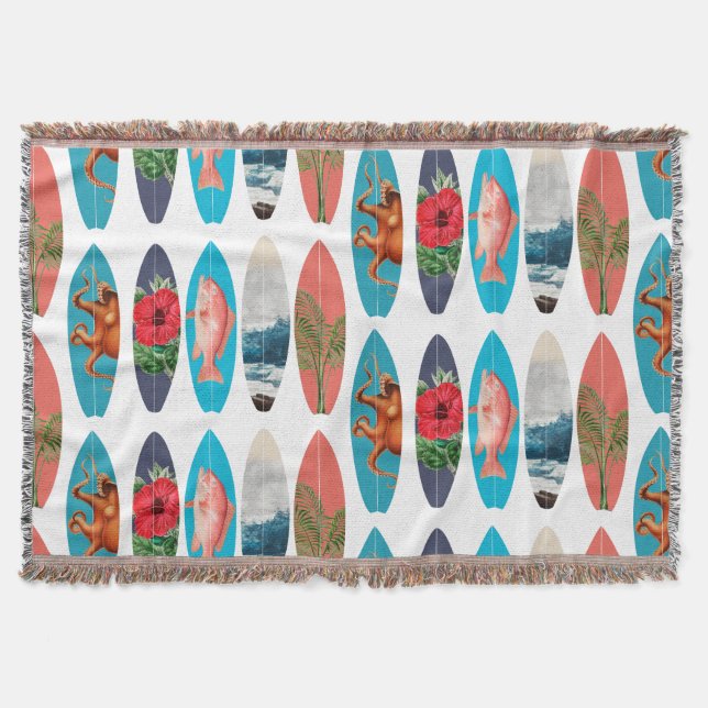 Colorful Retro Surfboards Pattern Throw Blanket (Front)