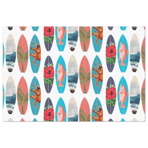 Colorful Retro Surfboards Pattern Tissue Paper