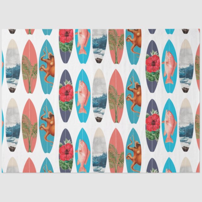 Colorful Retro Surfboards Pattern Tissue Paper (Front)