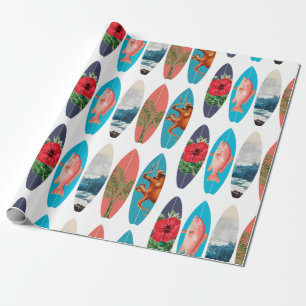 Colorful Retro Surfboards Pattern Wrapping Paper