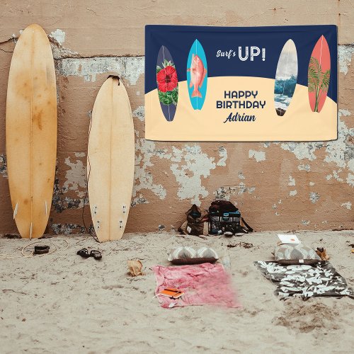 Colorful Retro Surfboards Surfs Up Birthday Party Banner