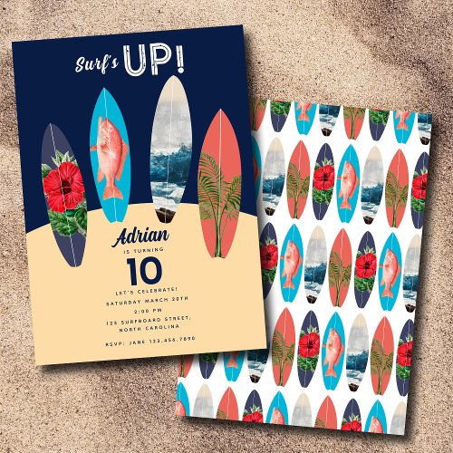 Colorful Retro Surfboards Surfs Up Birthday Party Invitation