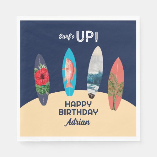 Colorful Retro Surfboards Surfs Up Birthday Party Napkins