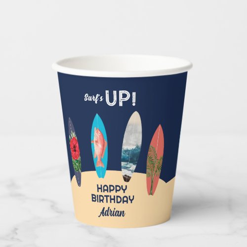Colorful Retro Surfboards Surfs Up Birthday Party Paper Cups