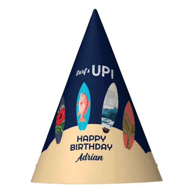 Colorful Retro Surfboards Surfs Up Birthday Party Party Hat (Front)