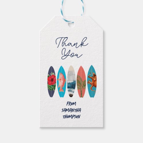 Colorful Retro Surfboards Thank You Gift Tags