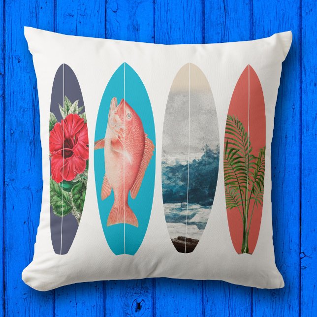 Colorful Retro Surfboards Throw Pillow (Colorful Retro Surfboards Throw Pillow)