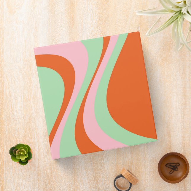 Colorful Retro Swirl Groovy Y2K Pattern 3 Ring Binder (In Situ)
