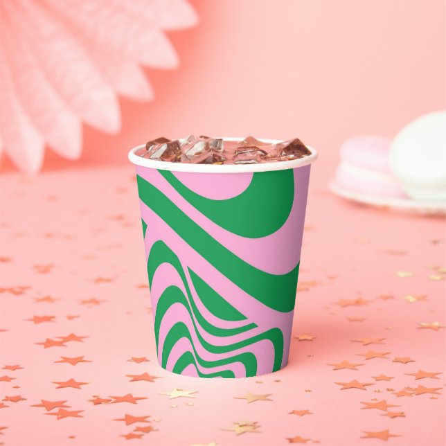 Colorful Retro Swirl Groovy Y2K Pattern  Paper Cups (Insitu)