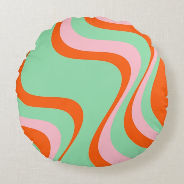 Colorful Retro Swirl Groovy Y2K Pattern  Round Pillow (Front)