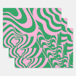 Colorful Retro Swirl Groovy Y2K Pattern Wrapping Paper Sheets