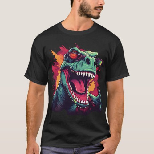 Colorful Retro T_rex Dinasour T_Shirt