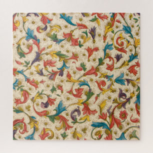 Colorful Retro Tapestry Floral Ornament Jigsaw Puzzle