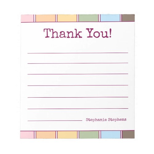 Colorful Retro Thank You Your Name Lined  Notepad