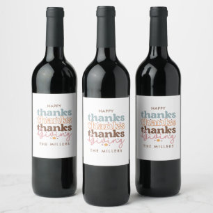 Colorful Retro ThanksGiving Typography Wine Label