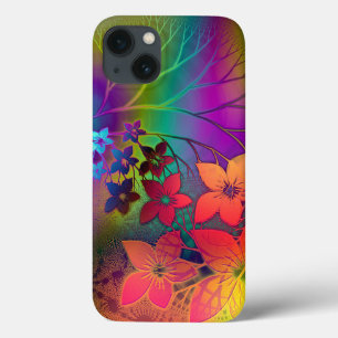 Colorful Retro Tie-Dye Rainbow Floral Pattern iPhone 13 Case