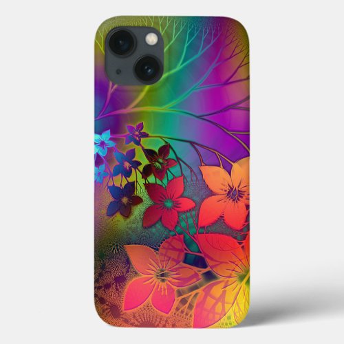 Colorful Retro Tie_Dye Rainbow Floral Pattern iPhone 13 Case