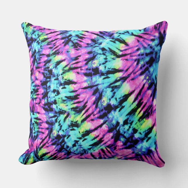 Colorful Retro Tie-Dye Throw Pillow (Front)