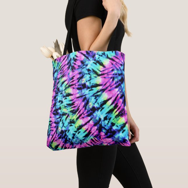 Colorful Retro Tie-Dye Tote Bag (Close Up)