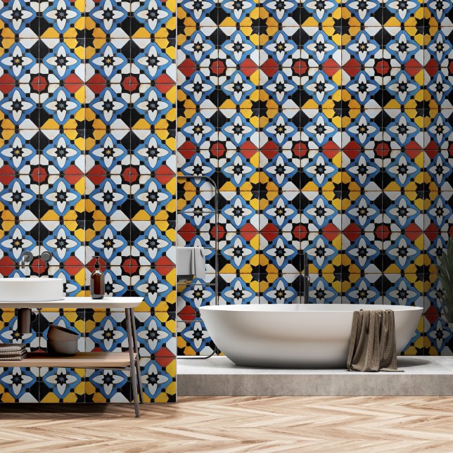 Colorful Retro Tile Style Wallpaper (Bathroom)