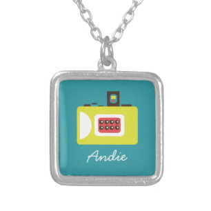 Colorful Retro Toy Camera (Yellow / Red / Blue) Silver Plated Necklace