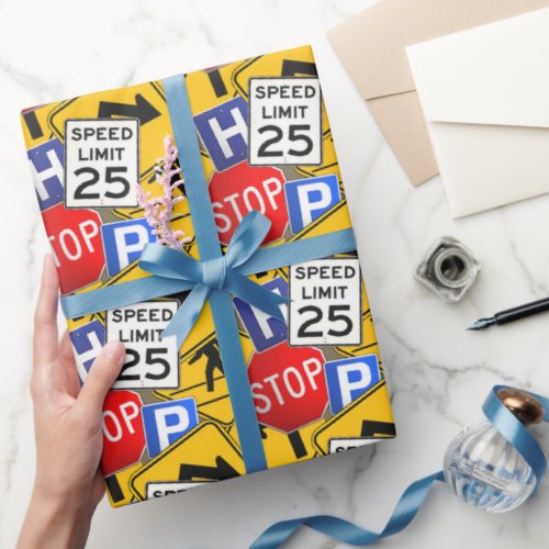 Colorful Retro Traffic Signs All Occasion Wrapping Paper