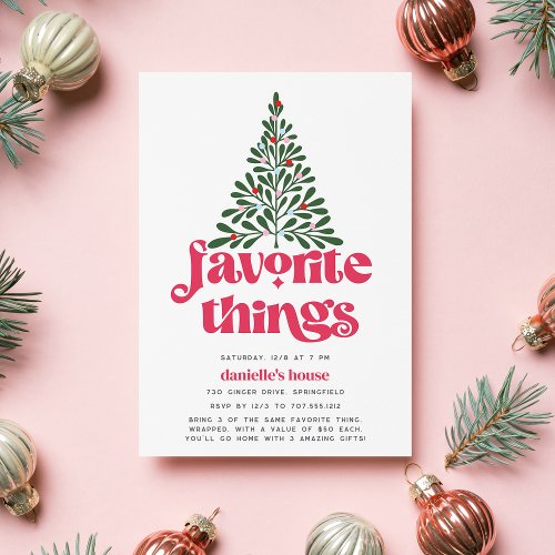 Colorful Retro Tree Holiday Favorite Things Party Invitation